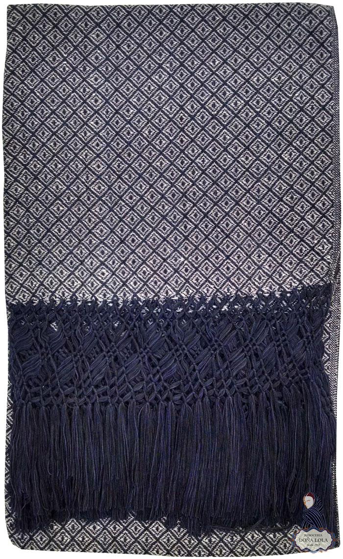 Rebozo de Rombos Color Blanco y Azul Marino