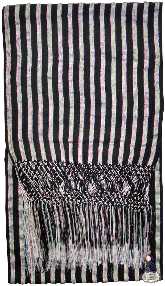 Rebozo Rayado Color Negro y Plata
