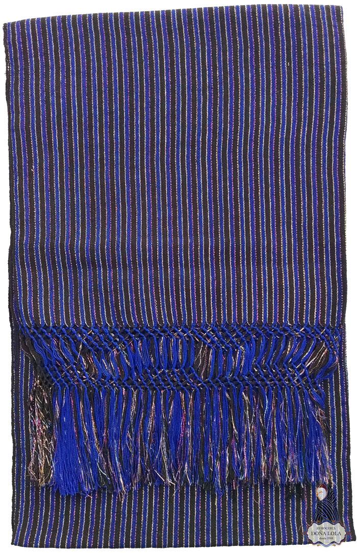 Rebozo Rayado Color Azul, Negro y Plata